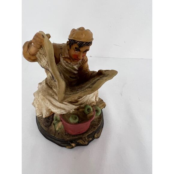 Vintage Resin Figure Sitting on Crate Working with Apples, Reading a Newspaper - Picture 2 of 6